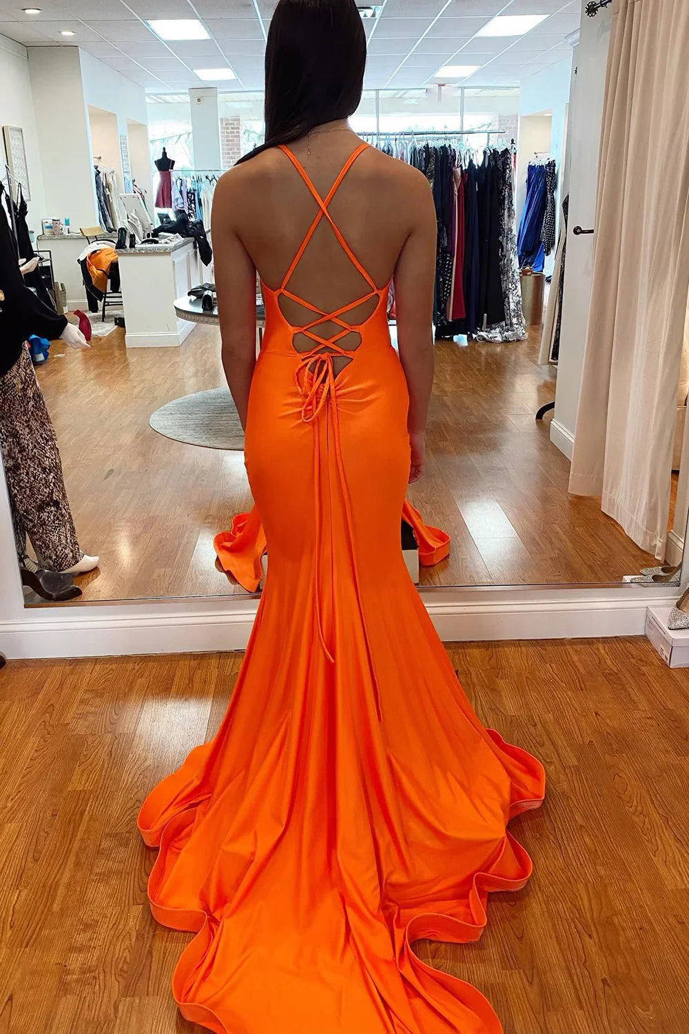 Wholesa Mermaid Lace-Up Back Long Prom Dress with Slit
