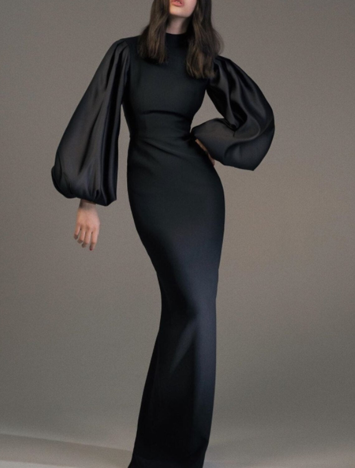 Wholesa Sheath / Column Evening Gown Elegant Dress Wedding Guest Formal Evening Floor Length Long Sleeve High Neck Fall Wedding Guest Spandex with Sleek