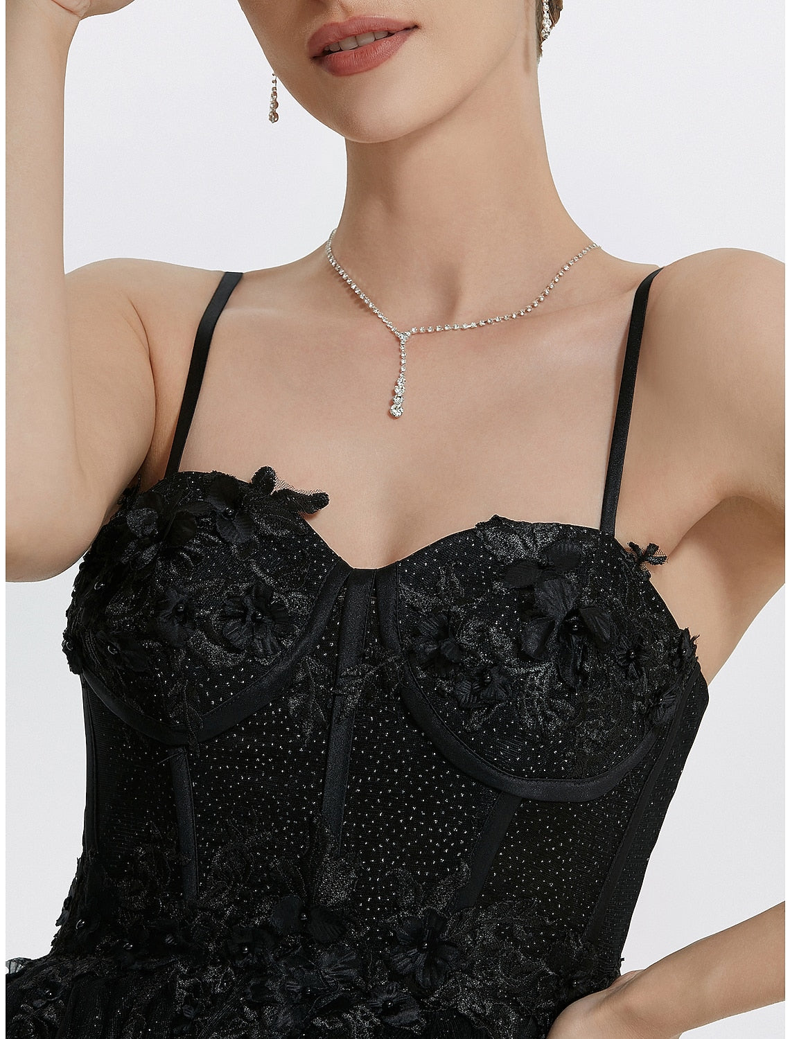 Wholesa  A-Line Prom Dresses Glittering Dress Masquerade photoshoot Floor Length Sleeveless Sweetheart Tulle with Appliques