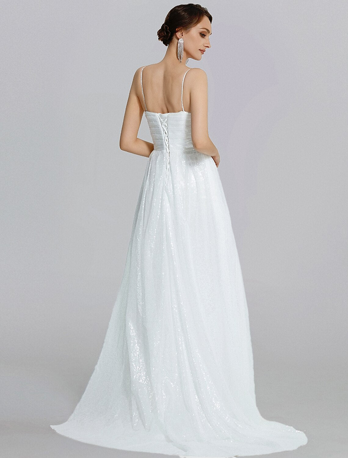Wholesa  Mermaid / Trumpet Prom Dresses Sparkle Dress Wedding Floor Length Sleeveless Cowl Neck Sequined with Ruched Slit
