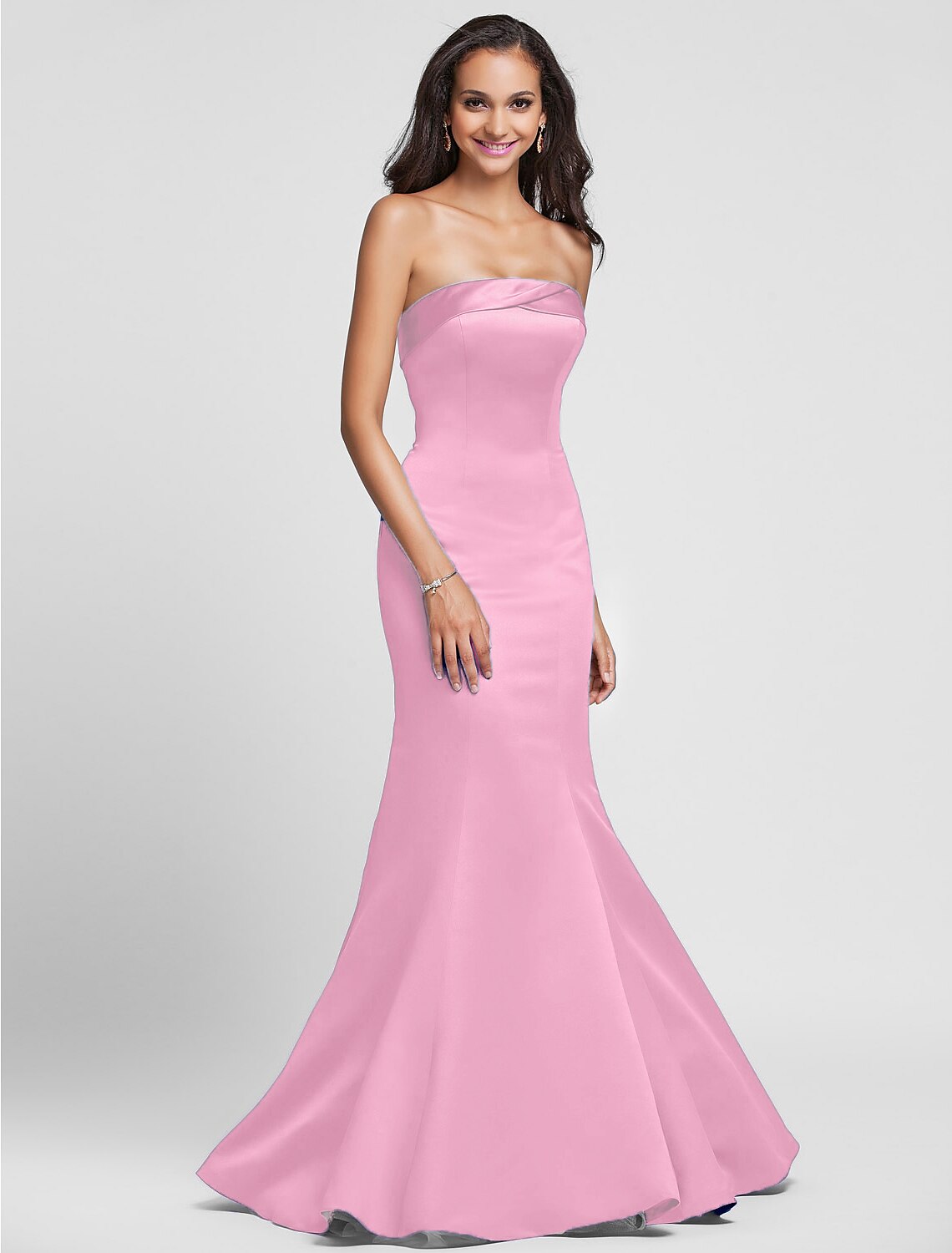 Wholesa  Mermaid / Trumpet Bridesmaid Dress Strapless Sleeveless Lace Up Floor Length Satin with Side Draping