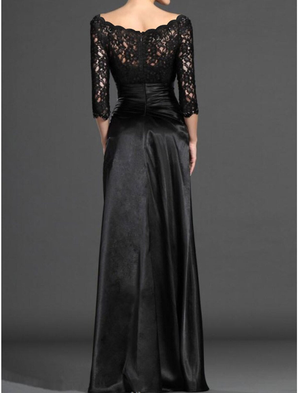 Wholesa Mermaid / Trumpet Mother of the Bride Dress Elegant Off Shoulder Floor Length Lace Stretch Satin 3/4 Length Sleeve with Pleats Draping