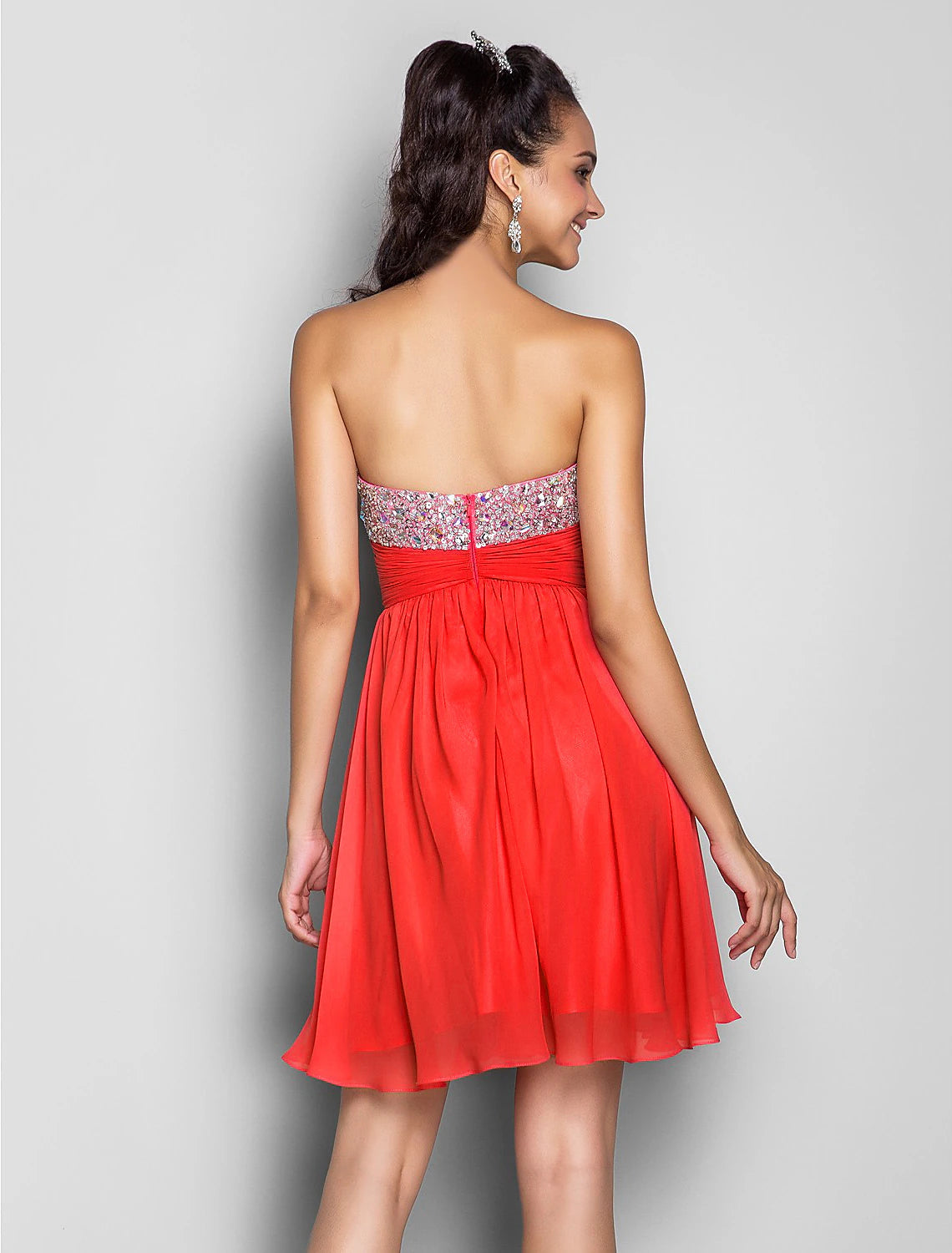 wholesa A-Line Cute Dress Wedding Guest Cocktail Party Short / Mini Sleeveless Sweetheart Pink Dress Chiffon with Ruched Crystals Beading