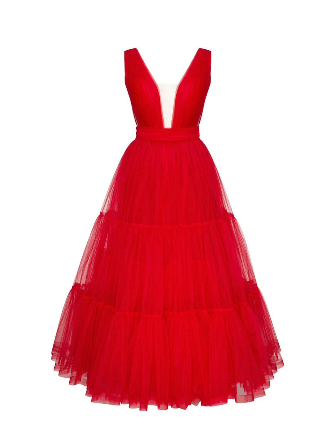 wholesale  A-Line Prom Dresses Princess Dress Wedding Guest Prom Tea Length Sleeveless V Neck Tulle with Bow(s) Pleats