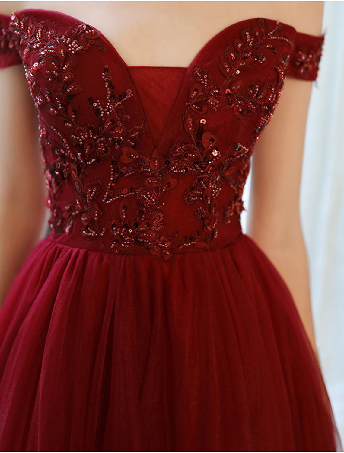 wholesale  A-Line Prom Dresses Luxurious Dress Wedding Guest Formal Evening Floor Length Short Sleeve Spaghetti Strap Tulle with Beading Appliques