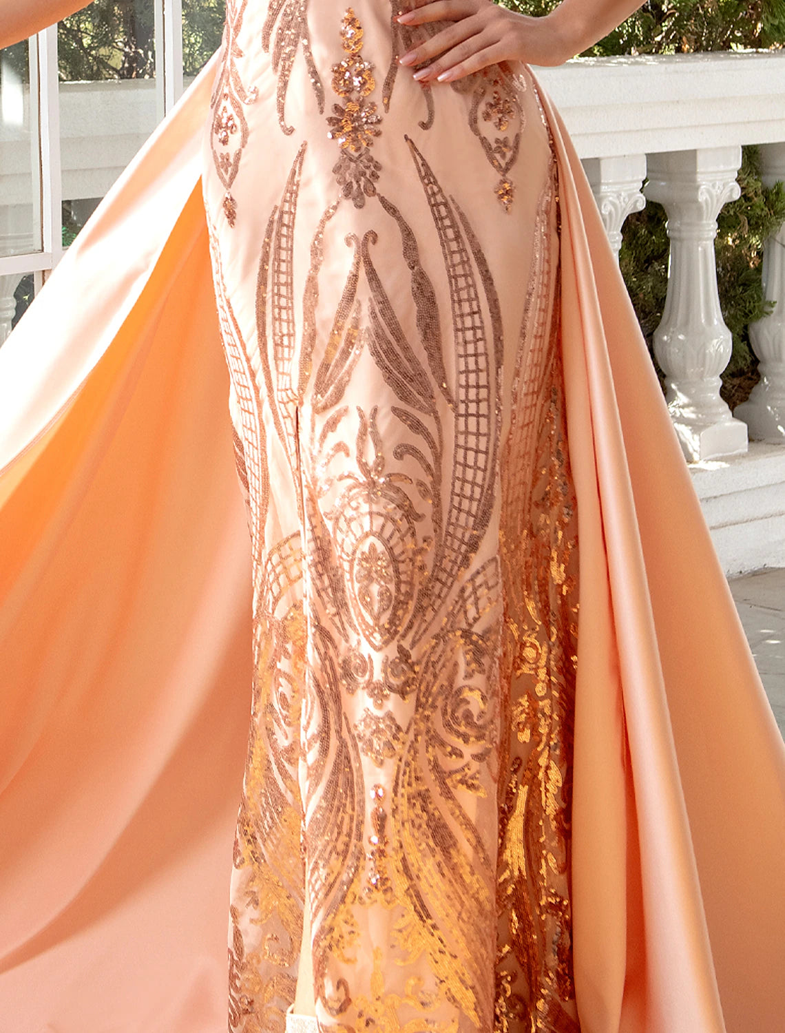 Wholesa Mermaid / Trumpet Evening Gown Luxurious Dress Wedding Party Floor Length Sleeveless V Neck Detachable Satin with Sequin Slit