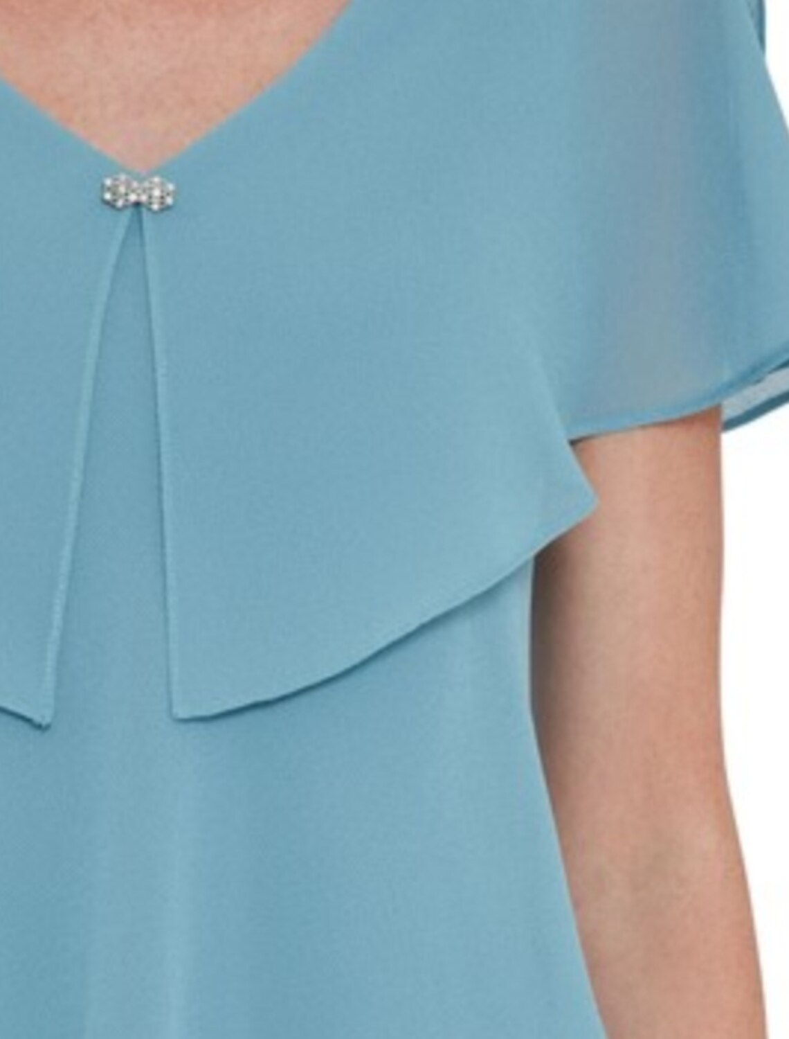 wholesale  Sheath / Column Mother of the Bride Dress Elegant V Neck Knee Length Chiffon Short Sleeve with Cascading Ruffles