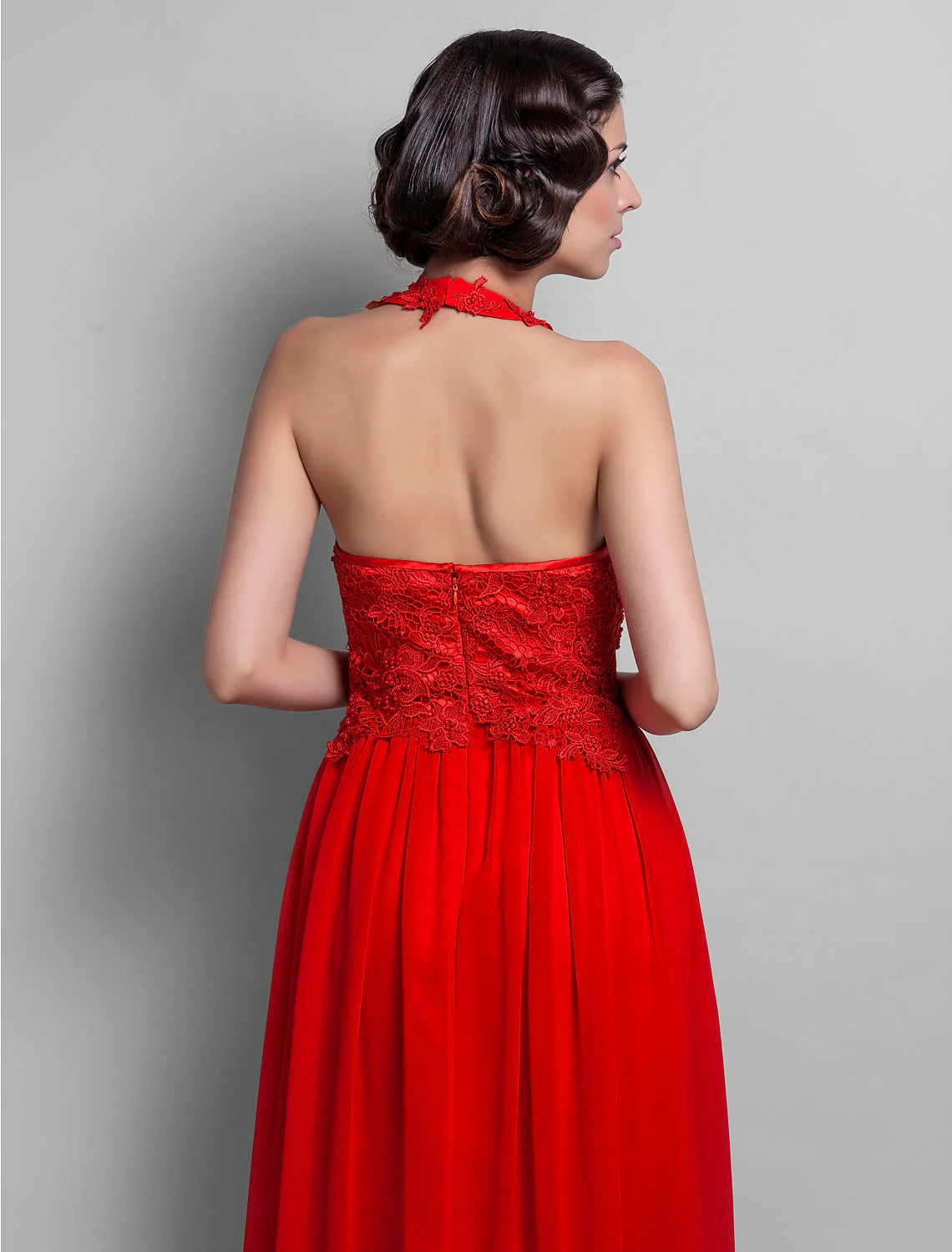 wholesa Sheath / Column Open Back Dress Wedding Guest Cocktail Party Asymmetrical Sleeveless Halter Neck Chiffon Backless with Appliques