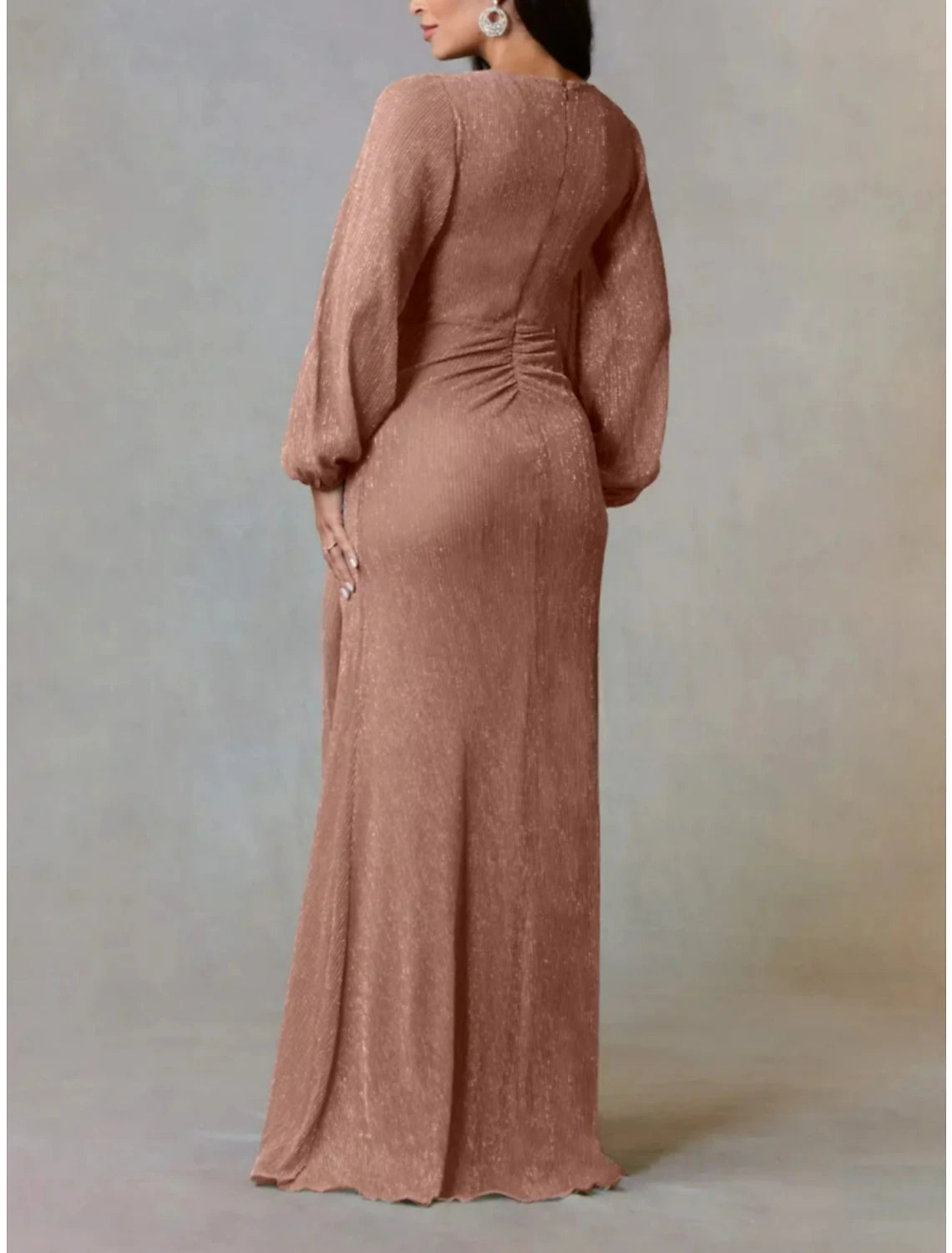 Wholesa  A-Line Mother of the Bride Dress Wedding Guest Simple Elegant V Neck Floor Length Chiffon Long Sleeve with Ruching Solid Color