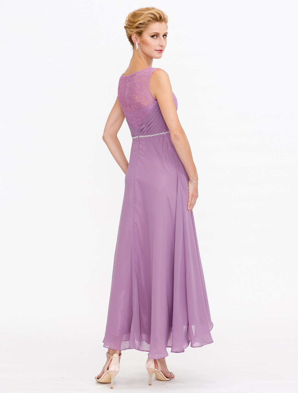 wholesale Two Piece Ball Gown A-Line Mother of the Bride Dress Formal Church Convertible Dress High Low See Through Illusion Neck Asymmetrical Chiffon Lace 3/4 Length Sleeve with Crystals