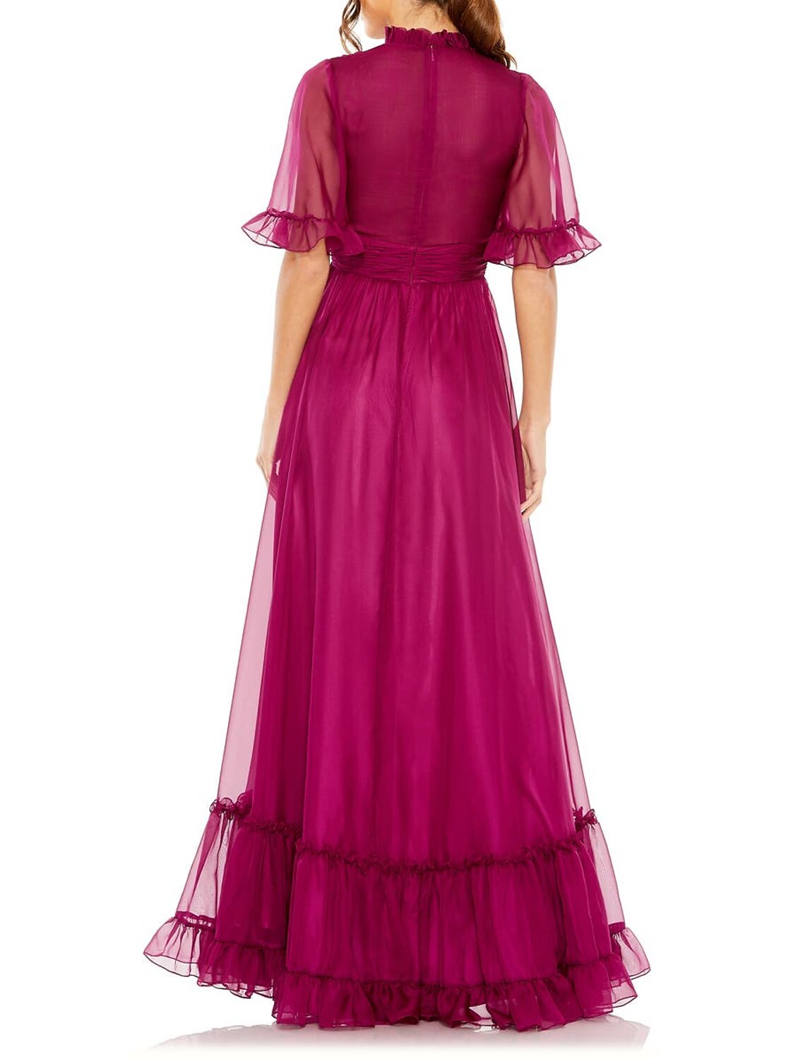 Wholesa A-Line Evening Gown Elegant Dress Wedding Guest Black Tie Floor Length Short Sleeve High Neck Chiffon with Ruched