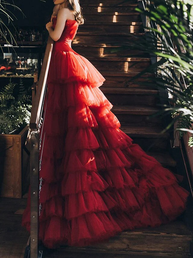 Wholesa A-Line Strapless Asymmetrical Prom Dresses