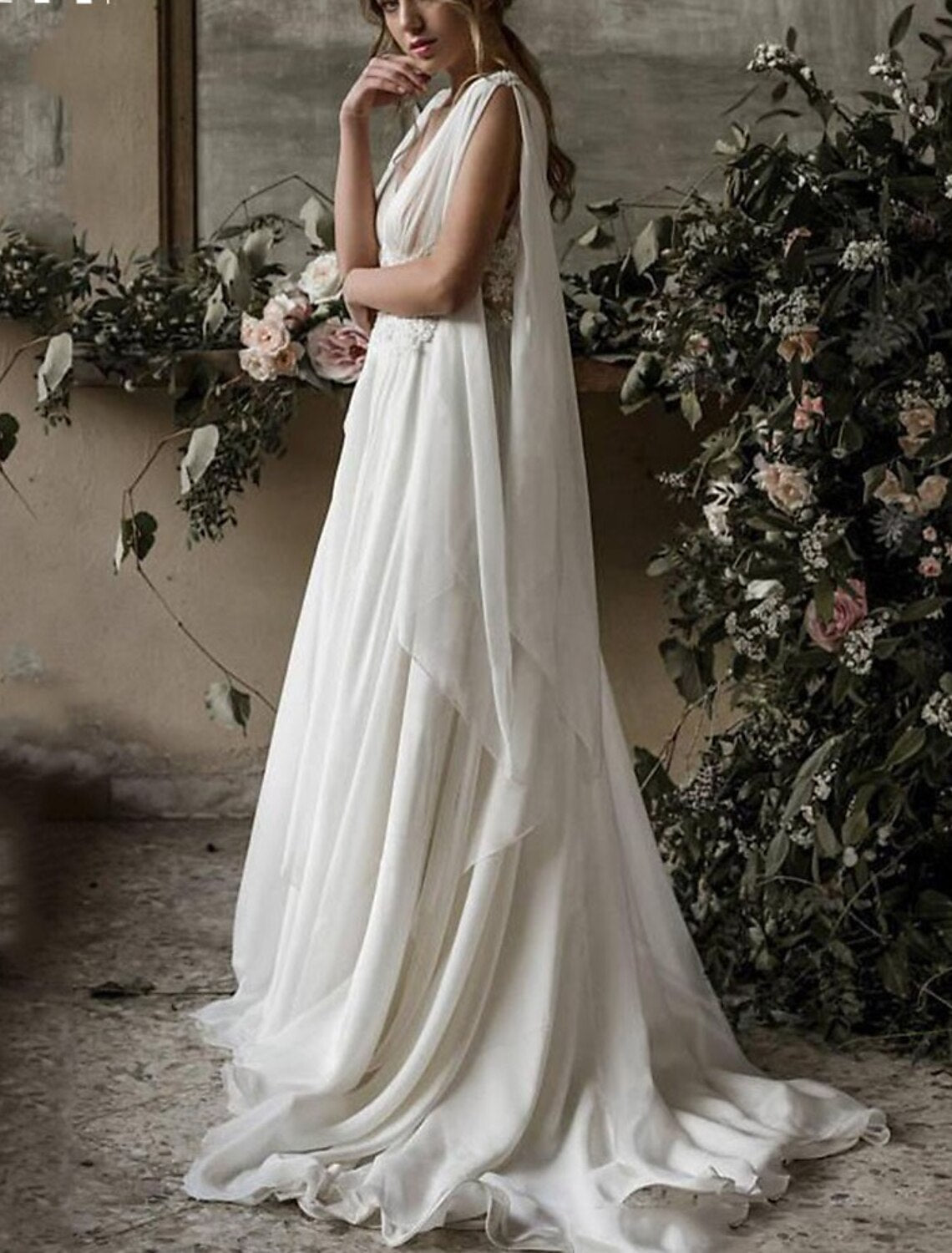 Wholesa Simple Wedding Dresses Wedding Dresses A-Line V Neck Short Sleeve Tea Length Satin Bridal Gowns With Pleats Solid Color