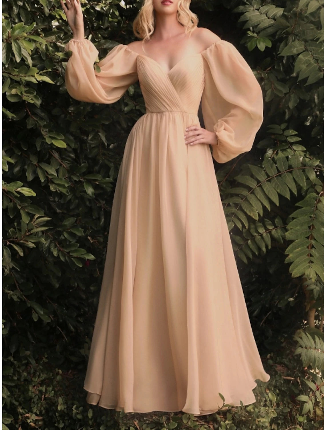 Wholesa Sheath / Column Wedding Guest Dresses Elegant Dress Wedding Guest Floor Length Long Sleeve Sweetheart Bridesmaid Dress Chiffon with Pleats Ruched