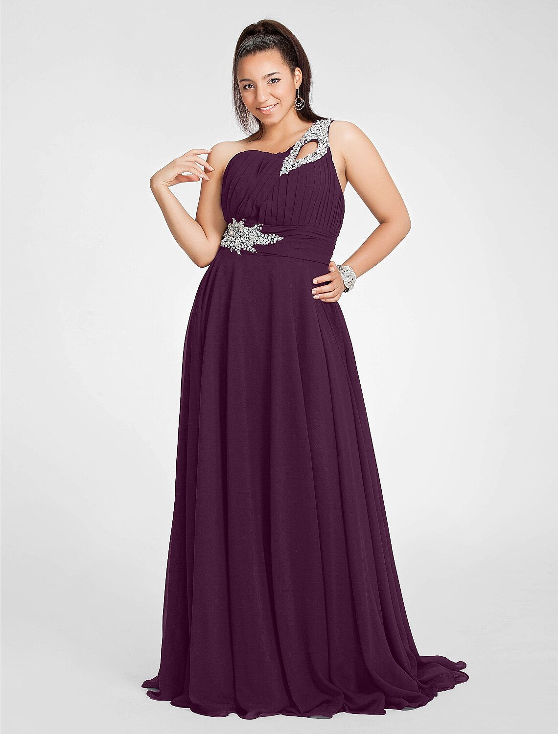 Wholesa A-Line Cut Out Dress Wedding Guest Prom Sweep / Brush Train Sleeveless One Shoulder Chiffon with Ruched Beading
