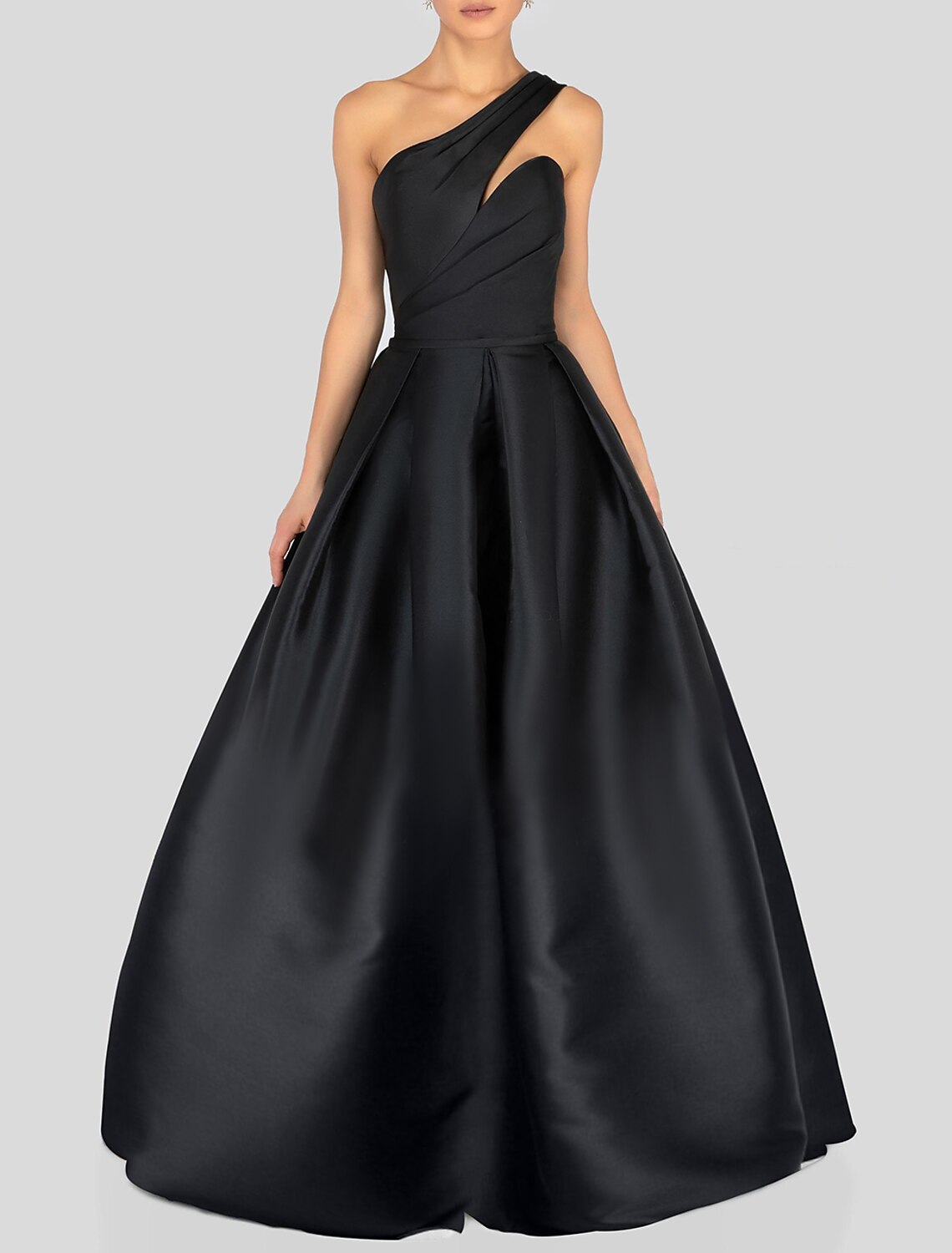 Wholesa  A-Line Prom Dresses Black Dress Dress Formal Prom Floor Length Sleeveless One Shoulder Satin with Ruched