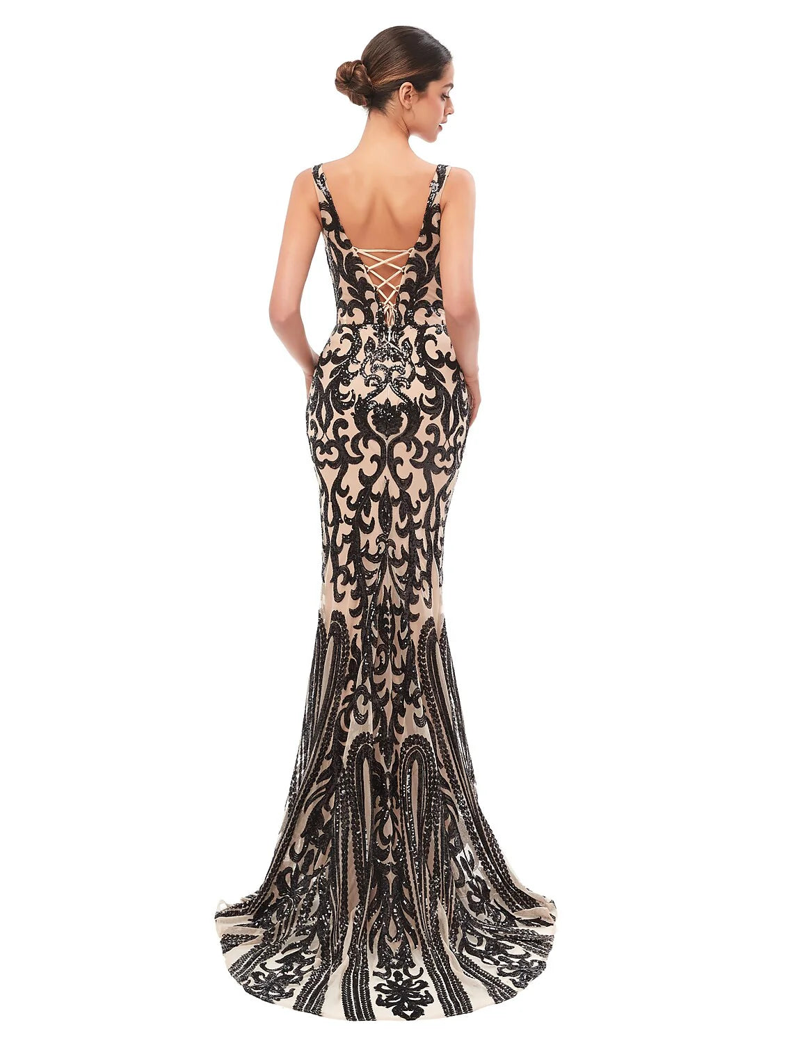 Wholesa Mermaid / Trumpet Evening Gown Celebrity Style Dress Prom Court Train Sleeveless V Neck Tulle with Sequin