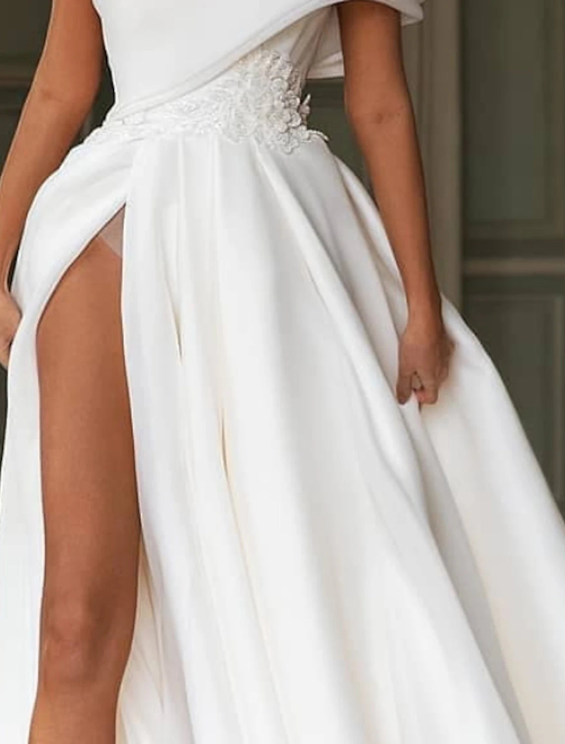 Wholesa Hall Sexy Wedding Dresses A-Line One Shoulder Cap Sleeve Court Train Organza Bridal Gowns With Appliques Split Front