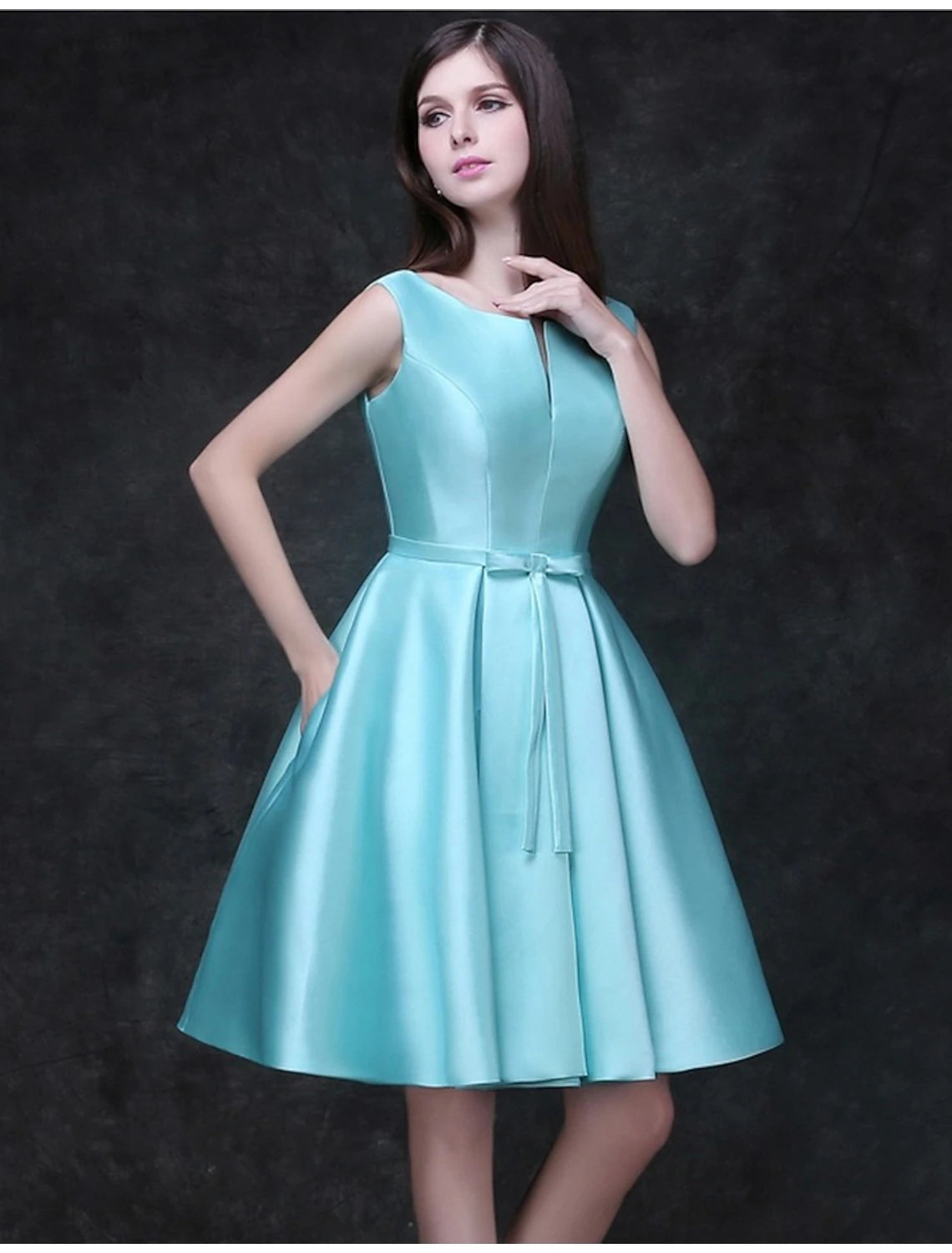 wholesa A-Line Cocktail Dresses Minimalist Dress Homecoming Graduation Short / Mini Sleeveless Jewel Neck Satin with Sash / Ribbon Bow(s)