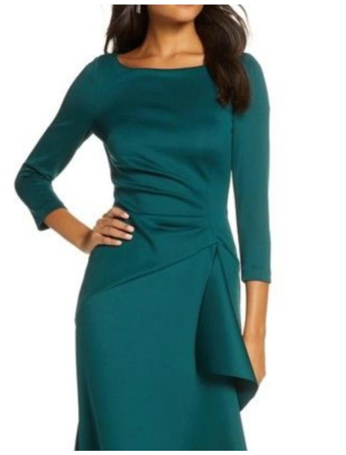 Wholesa Sheath / Column Mother of the Bride Dress Wedding Guest Elegant Party Scoop Neck Ankle Length Satin Lace 3/4 Length Sleeve with Ruffles