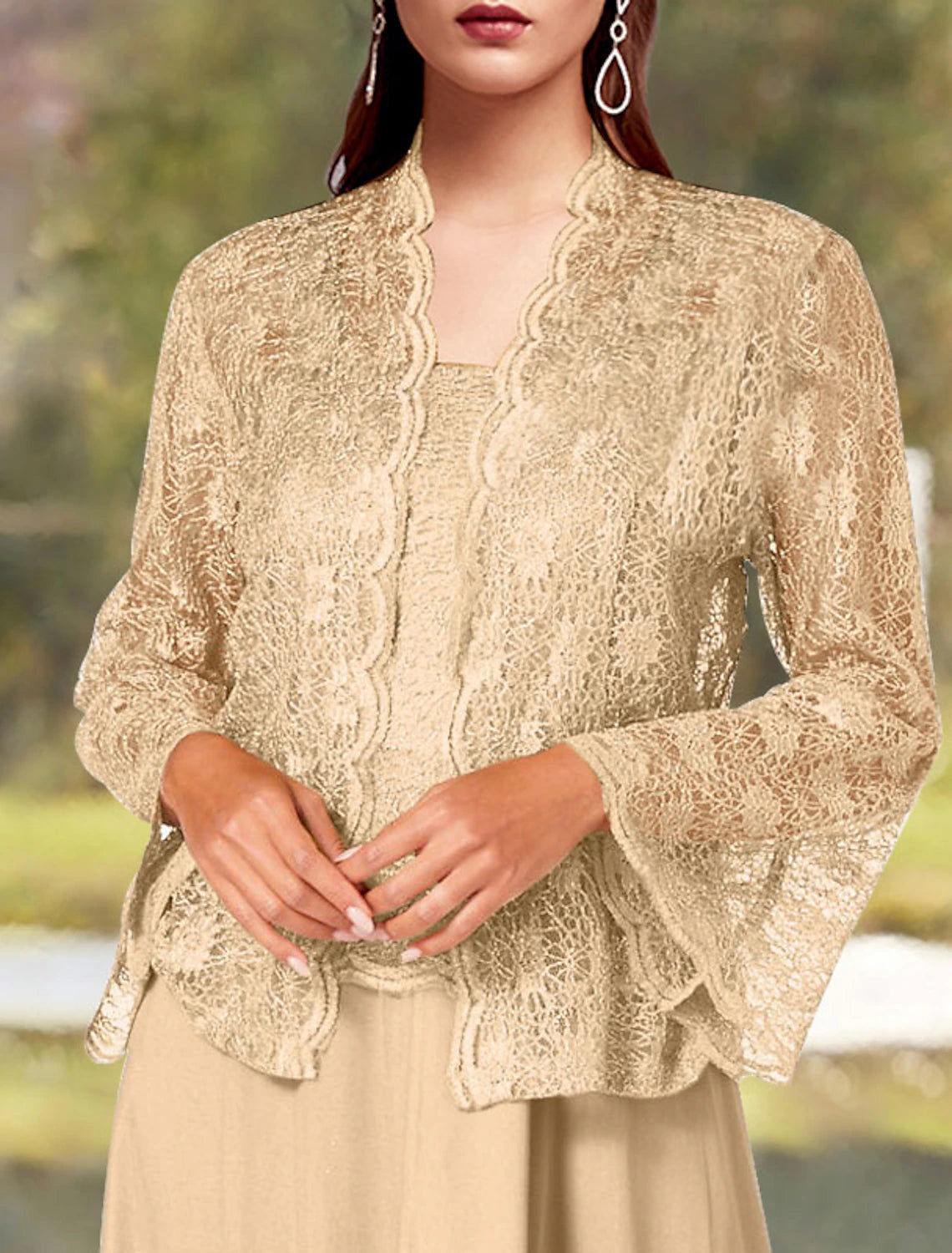 wholesale  Two Piece A-Line Mother of the Bride Dress Church Elegant Square Neck Spaghetti Strap Tea Length Chiffon Lace Sleeveless Short Jacket Dresses with Solid Color