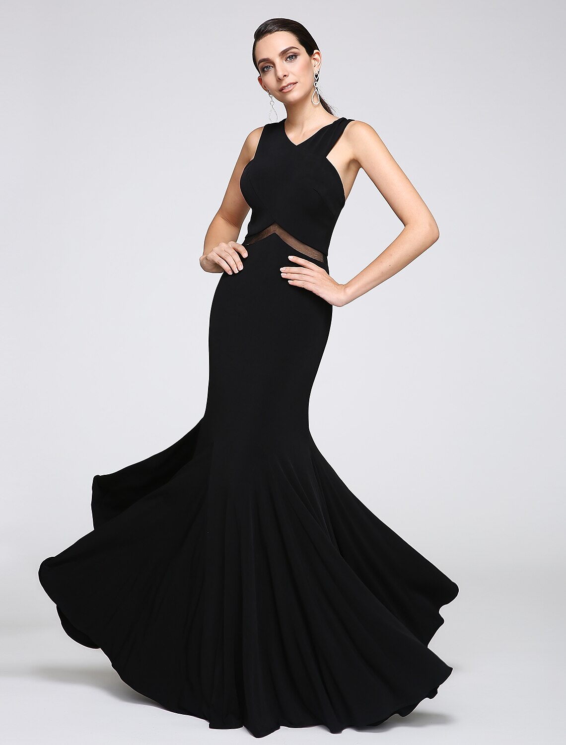 Wholesa  Mermaid / Trumpet Cross Front / Y Neck Floor Length Jersey Minimalist Holiday / Cocktail Party / Formal Evening Dress with Lac
