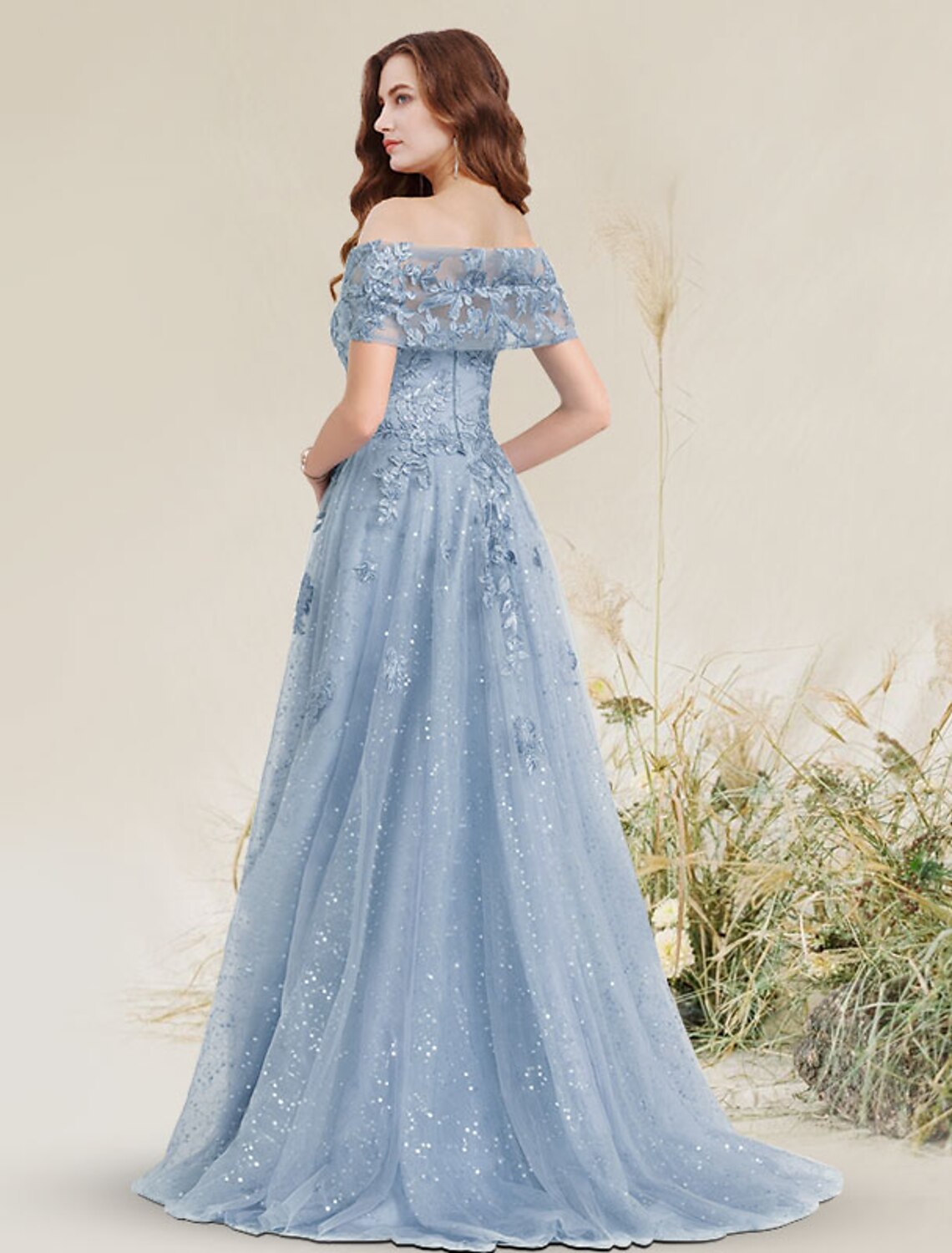 Wholesa A-Line Prom Dresses Elegant Dress Wedding Guest Prom Sweep / Brush Train Sleeveless Off Shoulder Lace with Pleats