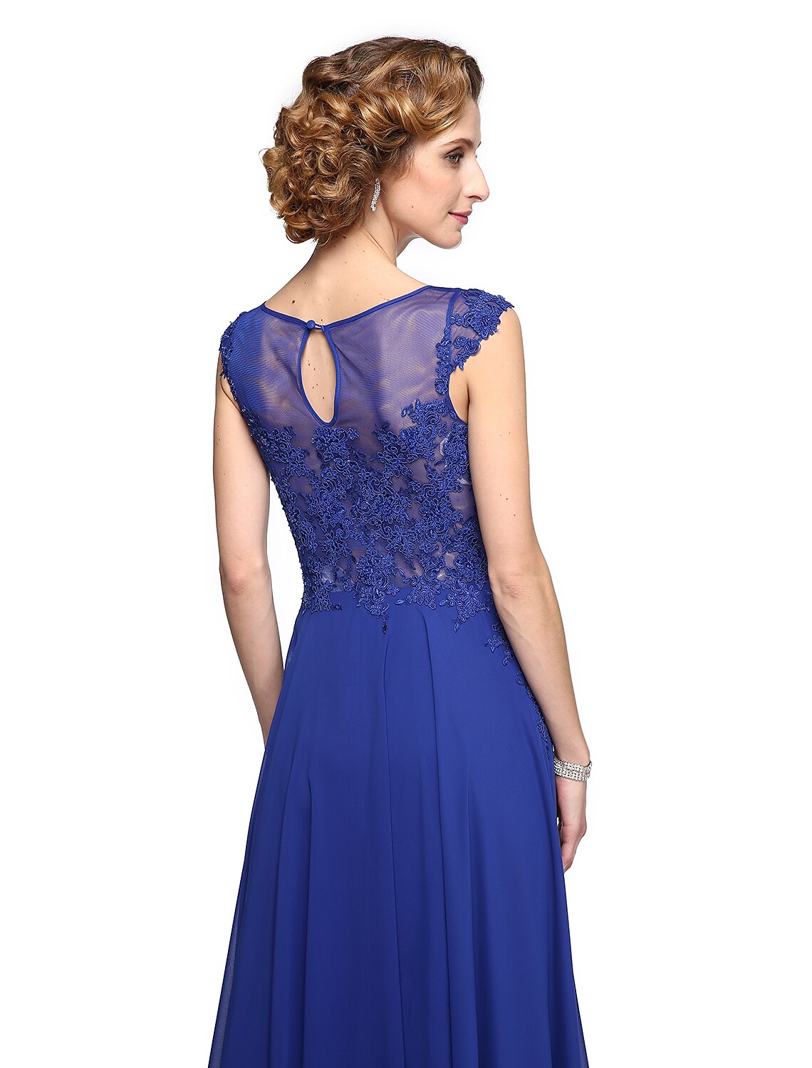 wholesale  A-Line Mother of the Bride Dress Elegant Jewel Neck Ankle Length Chiffon Lace Sleeveless with Appliques