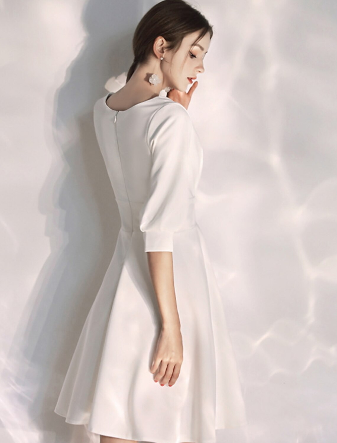 wholesale  Reception Little White Dresses Wedding Dresses A-Line V Neck Half Sleeve Knee Length Stretch Fabric Bridal Gowns