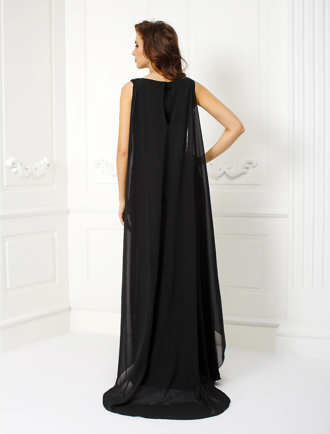 Wholesa Sheath / Column Elegant Dress Holiday Cocktail Party Watteau Train Sleeveless Bateau Neck Chiffon with Sash / Ribbon Beading