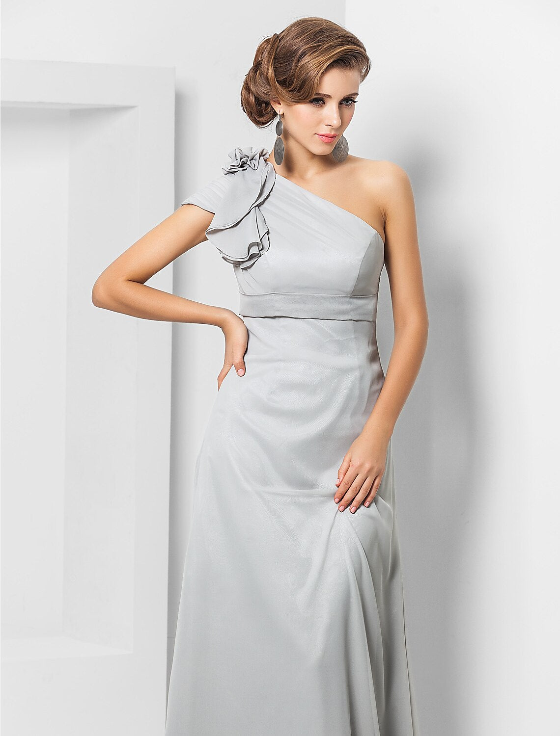 Wholesa Sheath / Column Elegant Dress Wedding Guest Formal Evening Floor Length Sleeveless One Shoulder Bridesmaid Dress Chiffon with Sash / Ribbon Appliques