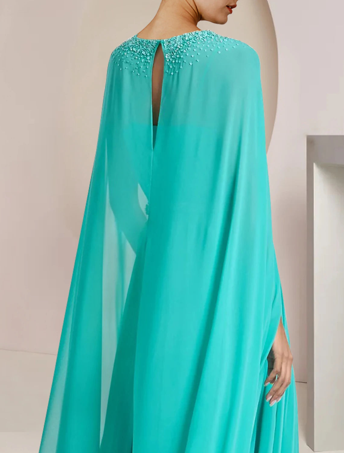 wholesale Two Piece Jumpsuits Jumpsuit / Pantsuit Mother of the Bride Dress Formal Wedding Guest Elegant Scoop Neck Tea Length Chiffon Sleeveless with Beading Appliques