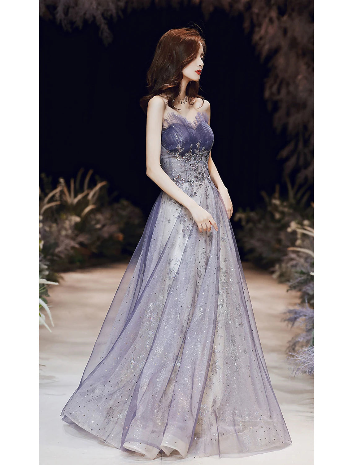 Wholesa A-Line Sparkle Elegant Wedding Guest Prom Formal Evening Dress Strapless Sleeveless Floor Length Satin with