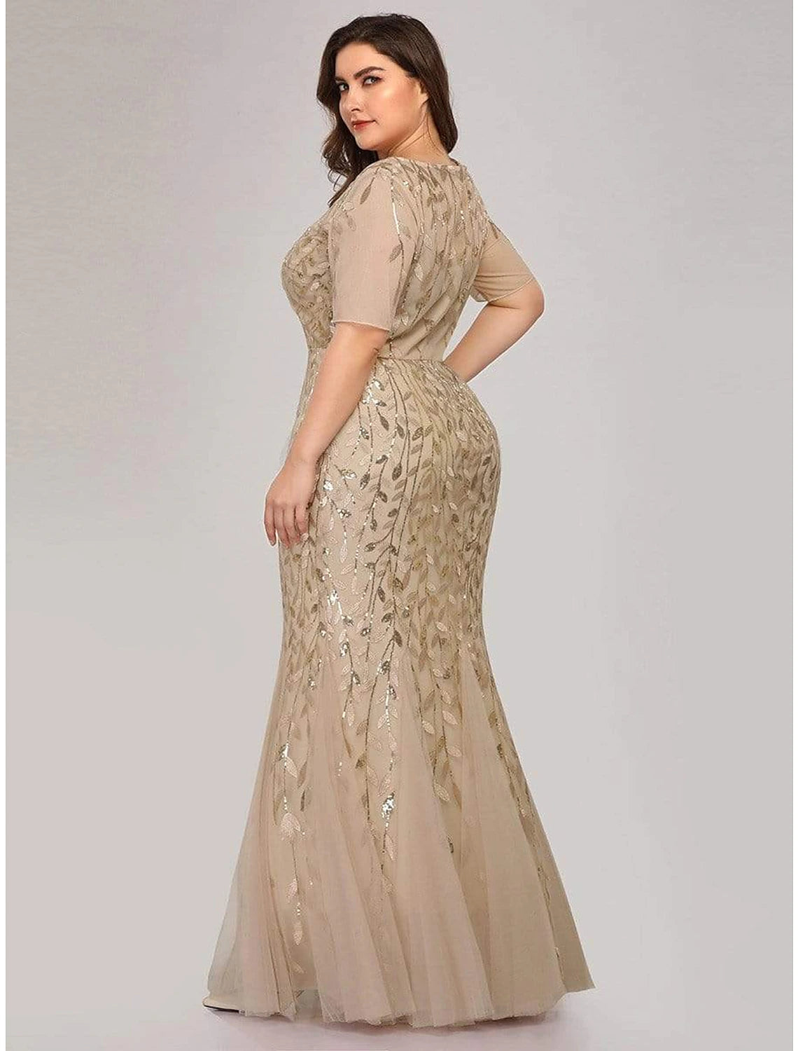 wholesa Mermaid / Trumpet Empire Elegant Party Wear Formal Evening Dress Jewel Neck Short Sleeve Floor Length Tulle with Embroidery / Illusion Sleeve