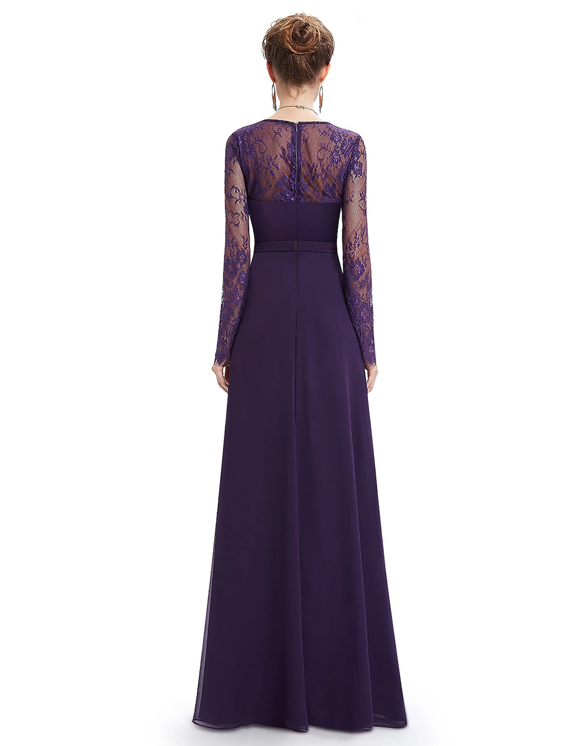 wholesaA-Line Evening Gown Elegant Dress Wedding Guest Formal Evening Floor Length Long Sleeve V Neck Chiffon with Sash / Ribbon Ruched Lace Insert