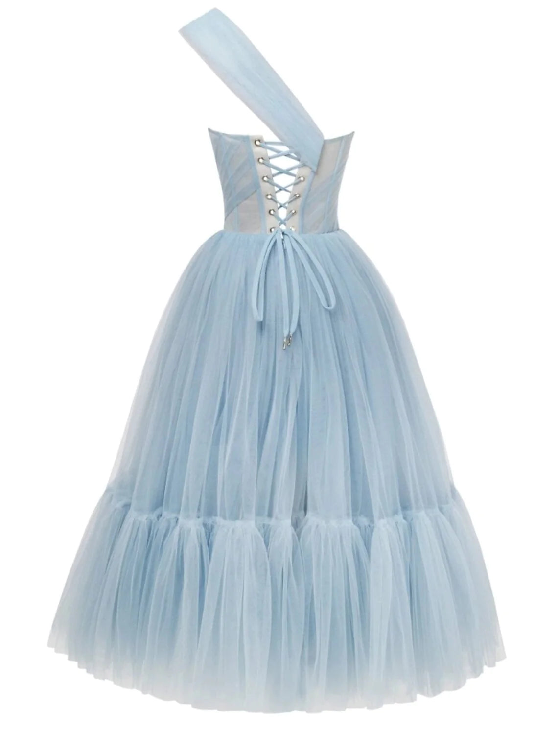 Wholesa A-Line Prom Dresses Elegant Dress Formal Tea Length Sleeveless One Shoulder Tulle with Pleats