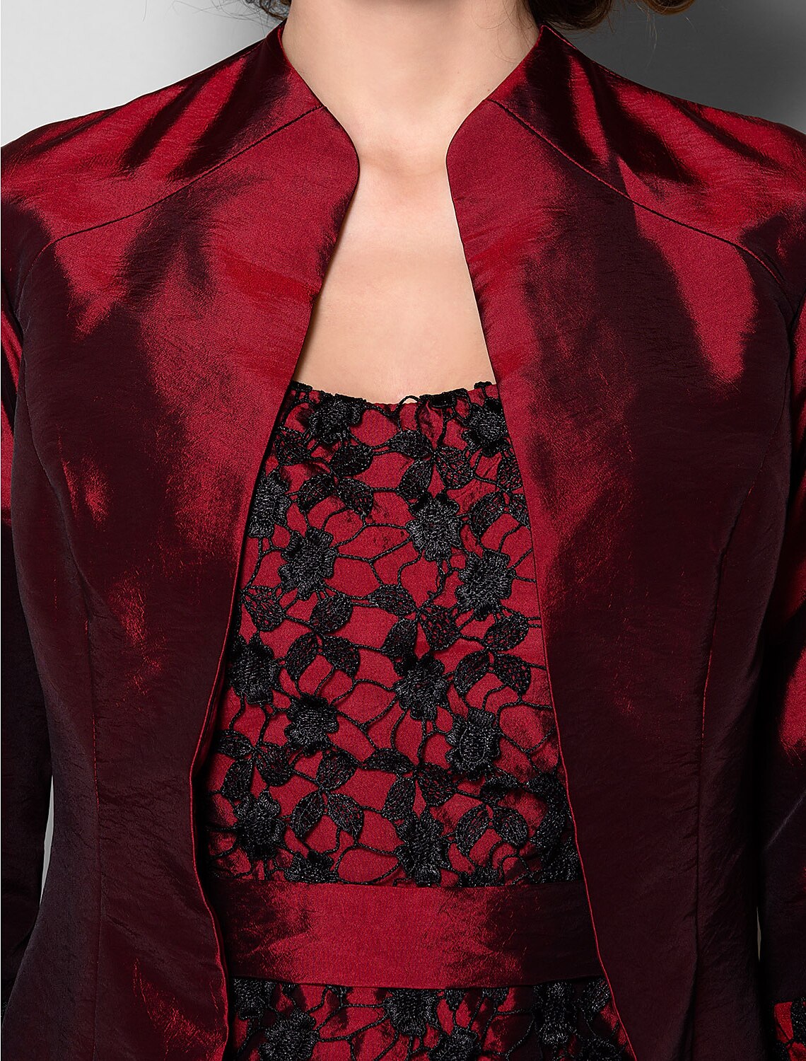 wholesale  Sheath / Column Mother of the Bride Dress Wrap Included Scoop Neck Knee Length Taffeta 3/4 Length Sleeve with Lace Sash / Ribbon