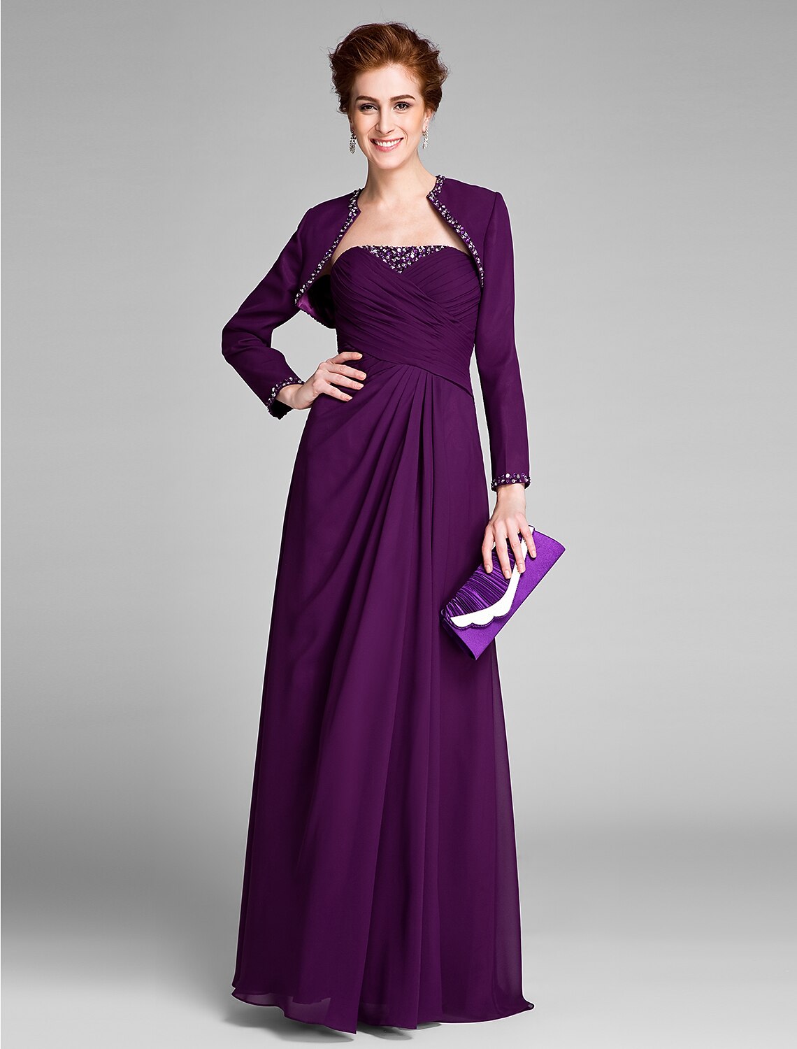 wholesale  Sheath / Column Mother of the Bride Dress Convertible Dress Strapless Floor Length Chiffon Sleeveless No with Crystals Side Draping