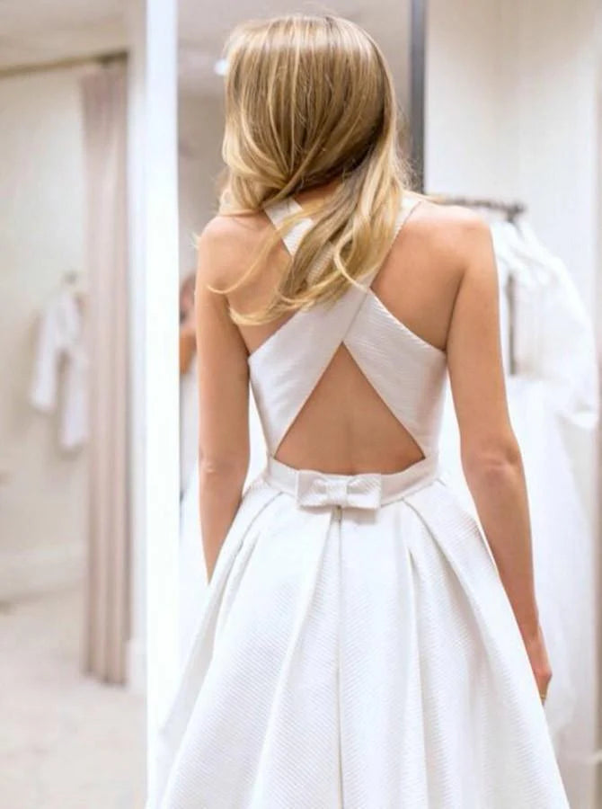 Wholesa A-line Open Back Criss-Cross Bridal Gown Wedding Dresses With Pockets