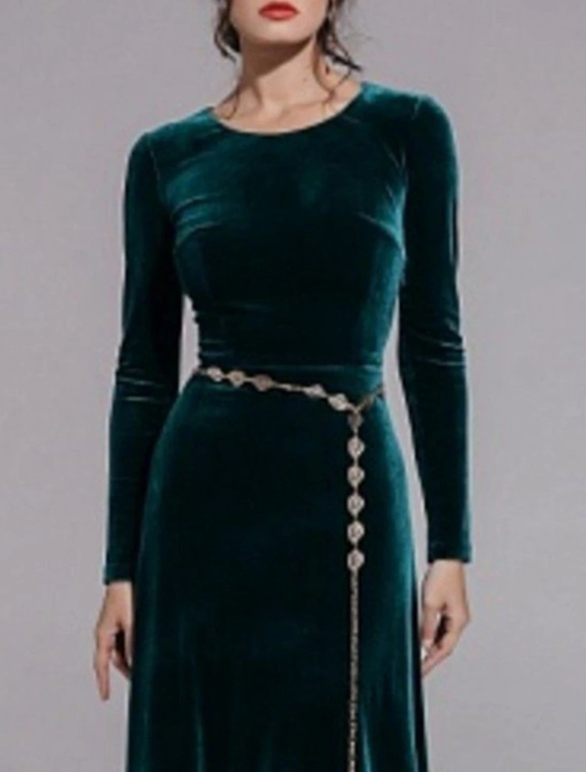 Wholesa  A-Line Mother of the Bride Dress Wedding Guest Simple Elegant Jewel Neck Floor Length Velvet Long Sleeve No with Sash / Ribbon Solid Color