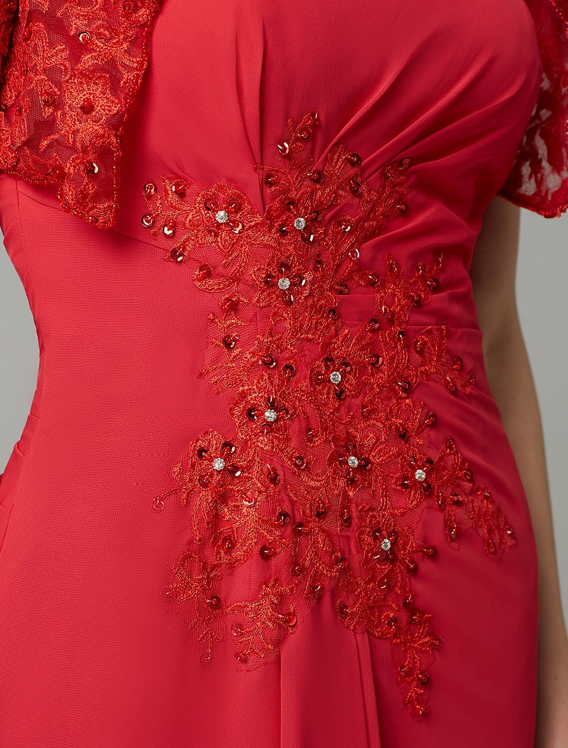 wholesale  Sheath / Column Mother of the Bride Dress Strapless Floor Length Chiffon Beaded Lace Sleeveless yes with Pleats Beading Split Front