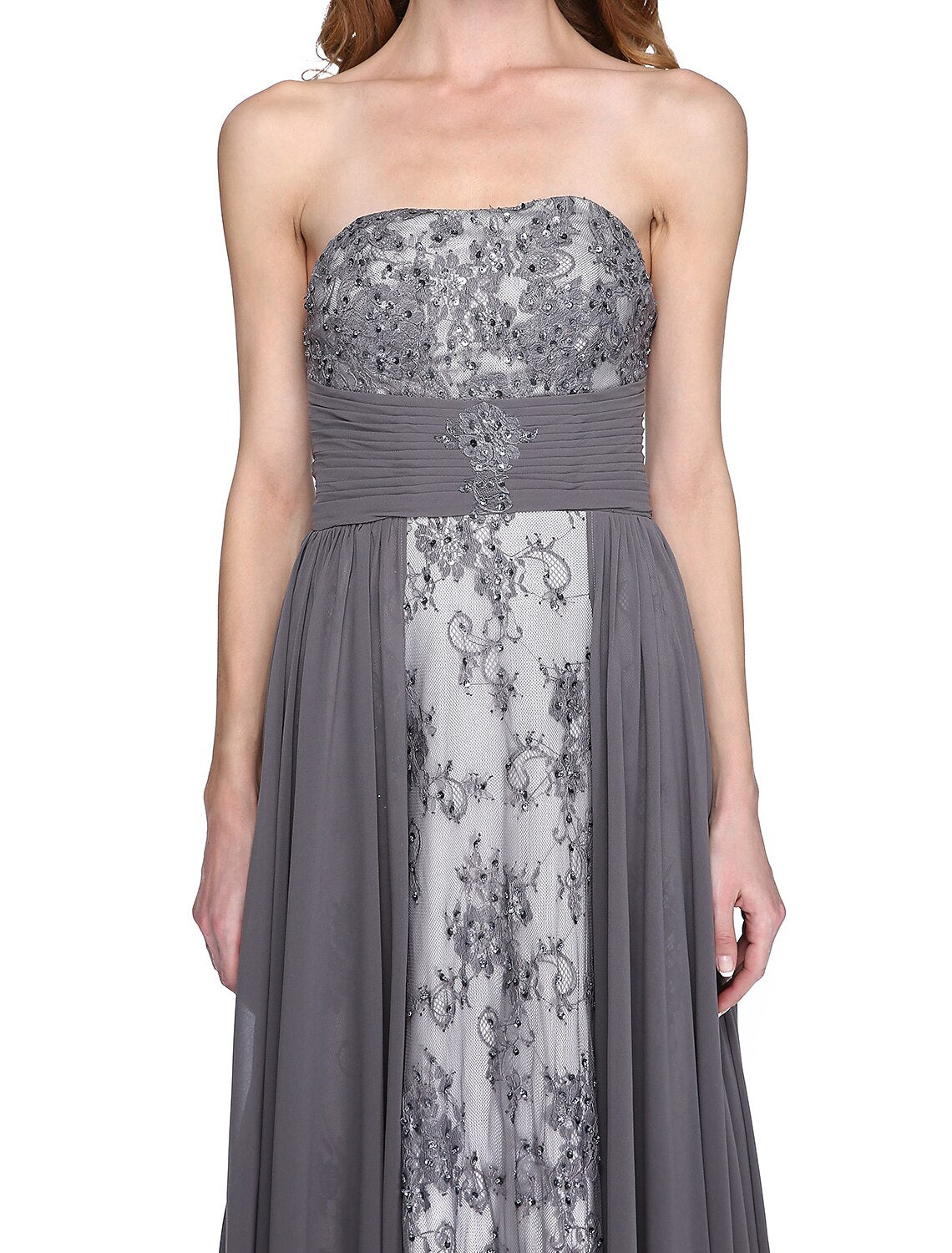 wholesale   A-Line Mother of the Bride Dress Wrap Included Strapless Floor Length Chiffon Beaded Lace Sleeveless yes with Ruched Beading Appliques