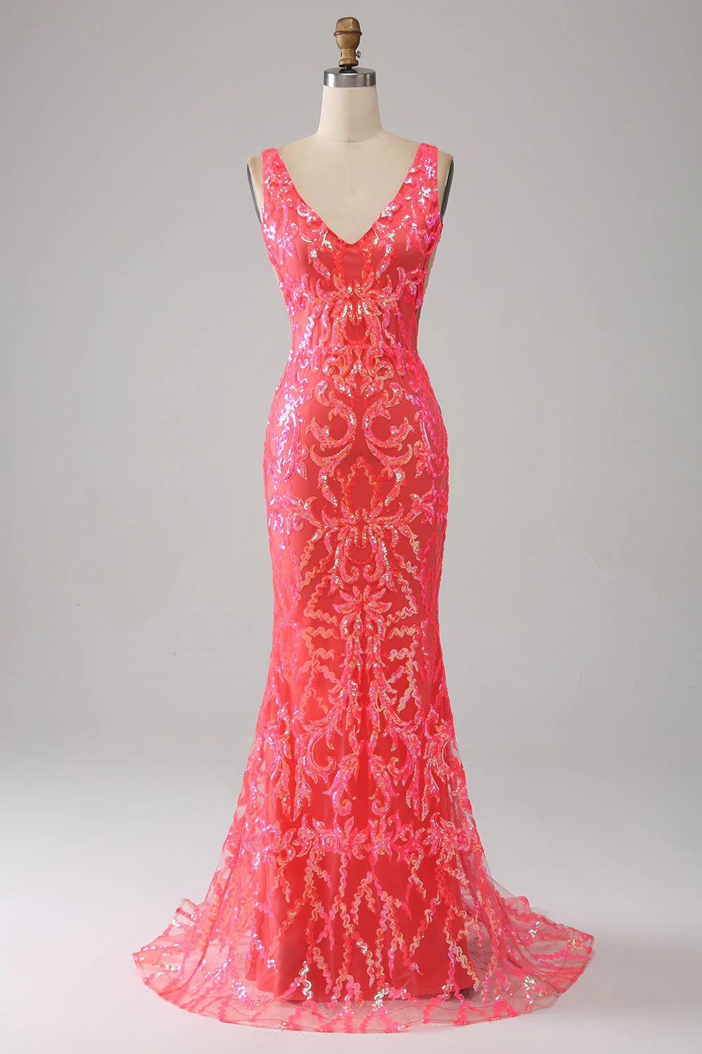 Wholesa Mermaid Charming Deep V Neck Sparkly Sequin Prom Dress with Embroidery