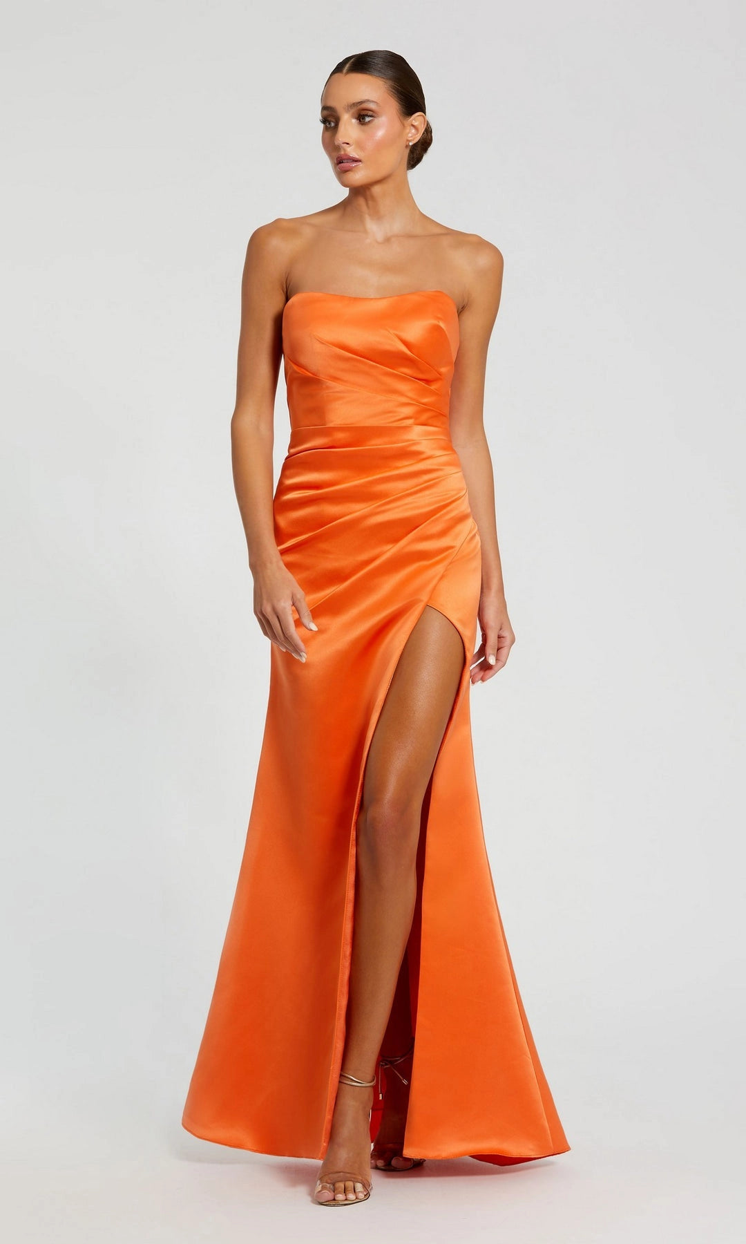 Satin Mermaid Strapless Tube Open Back Slit Maxi Bridesmaid Prom Gown