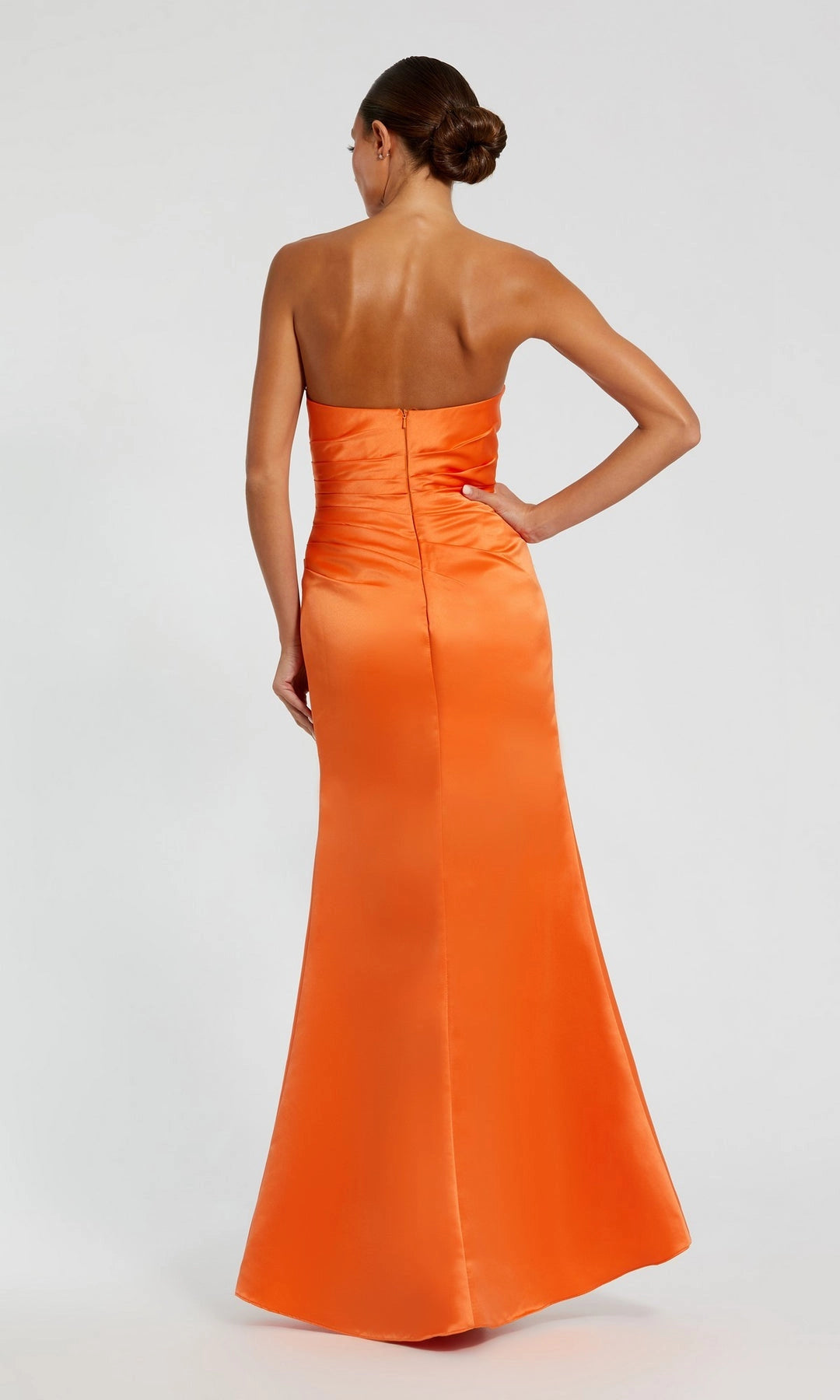 Satin Mermaid Strapless Tube Open Back Slit Maxi Bridesmaid Prom Gown