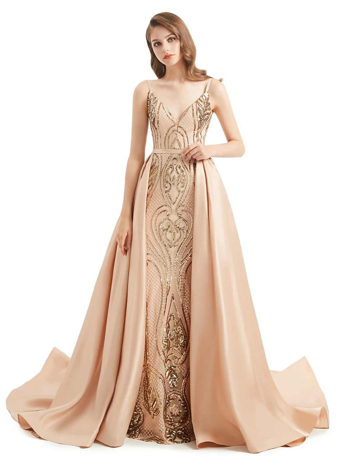 Wholesa Mermaid / Trumpet Evening Gown Elegant Dress Engagement Detachable Sleeveless V Neck Detachable Sequined with Sequin