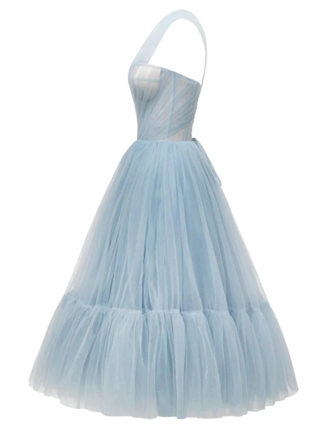 Wholesa A-Line Prom Dresses Elegant Dress Formal Tea Length Sleeveless One Shoulder Tulle with Pleats