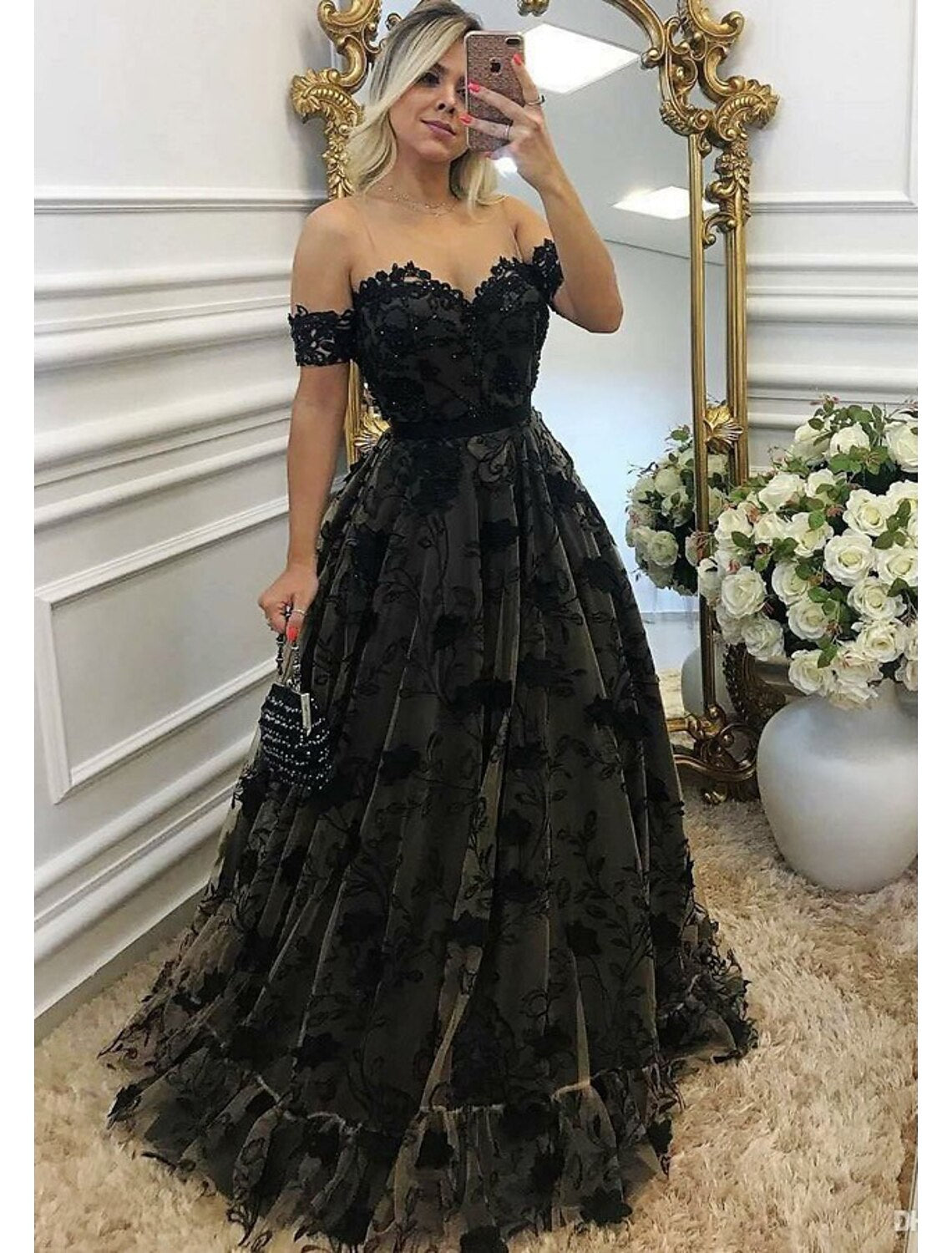 wholesale   Ball Gown A-Line Prom Dresses Color Block Dress Formal Prom Floor Length Sleeveless Sweetheart Wednesday Addams Family Lace Backless with Beading Appliques