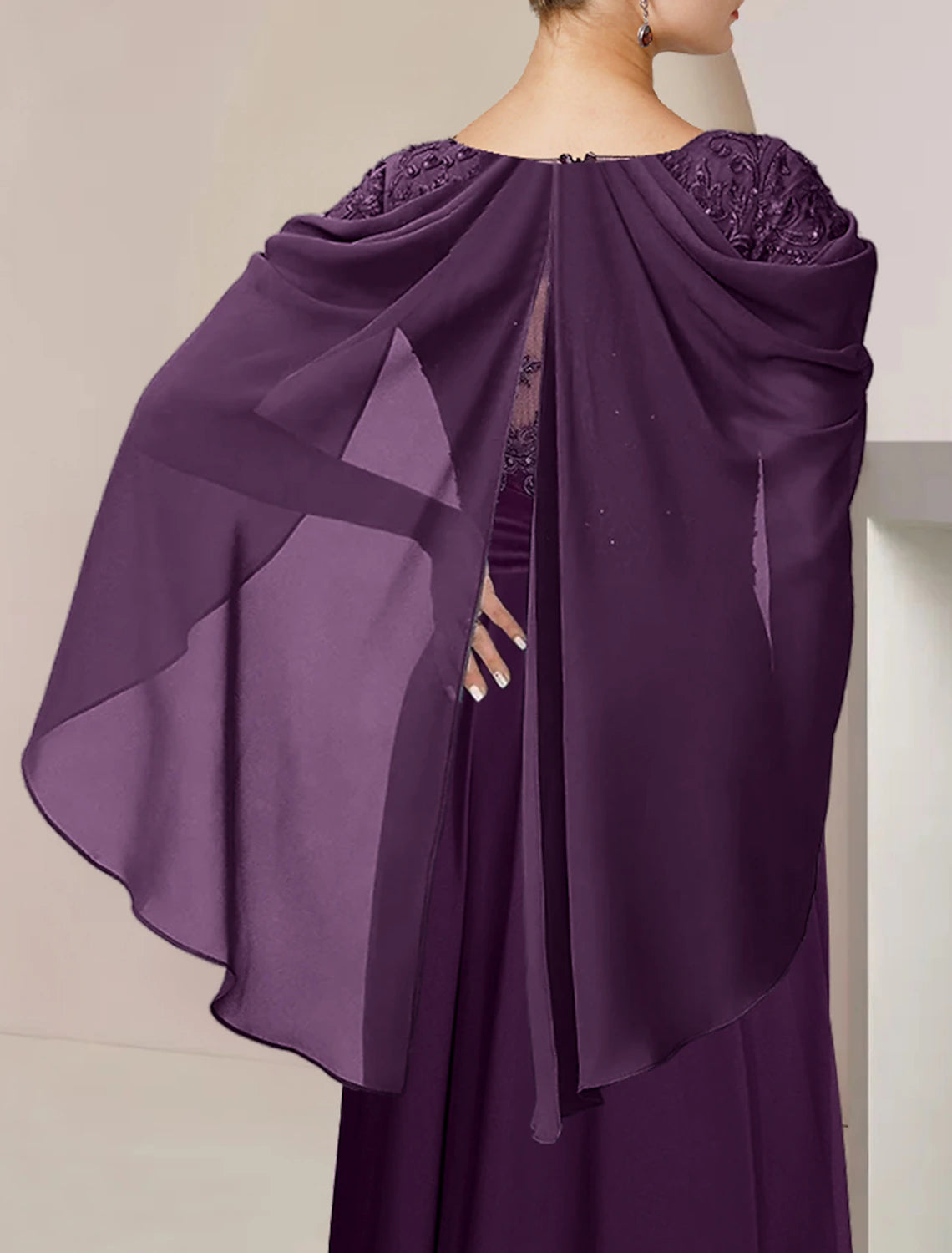 wholesale   A-Line Mother of the Bride Dress Formal Wedding Guest Elegant Scoop Neck Floor Length Chiffon Lace Sleeveless with Beading Sequin Appliques