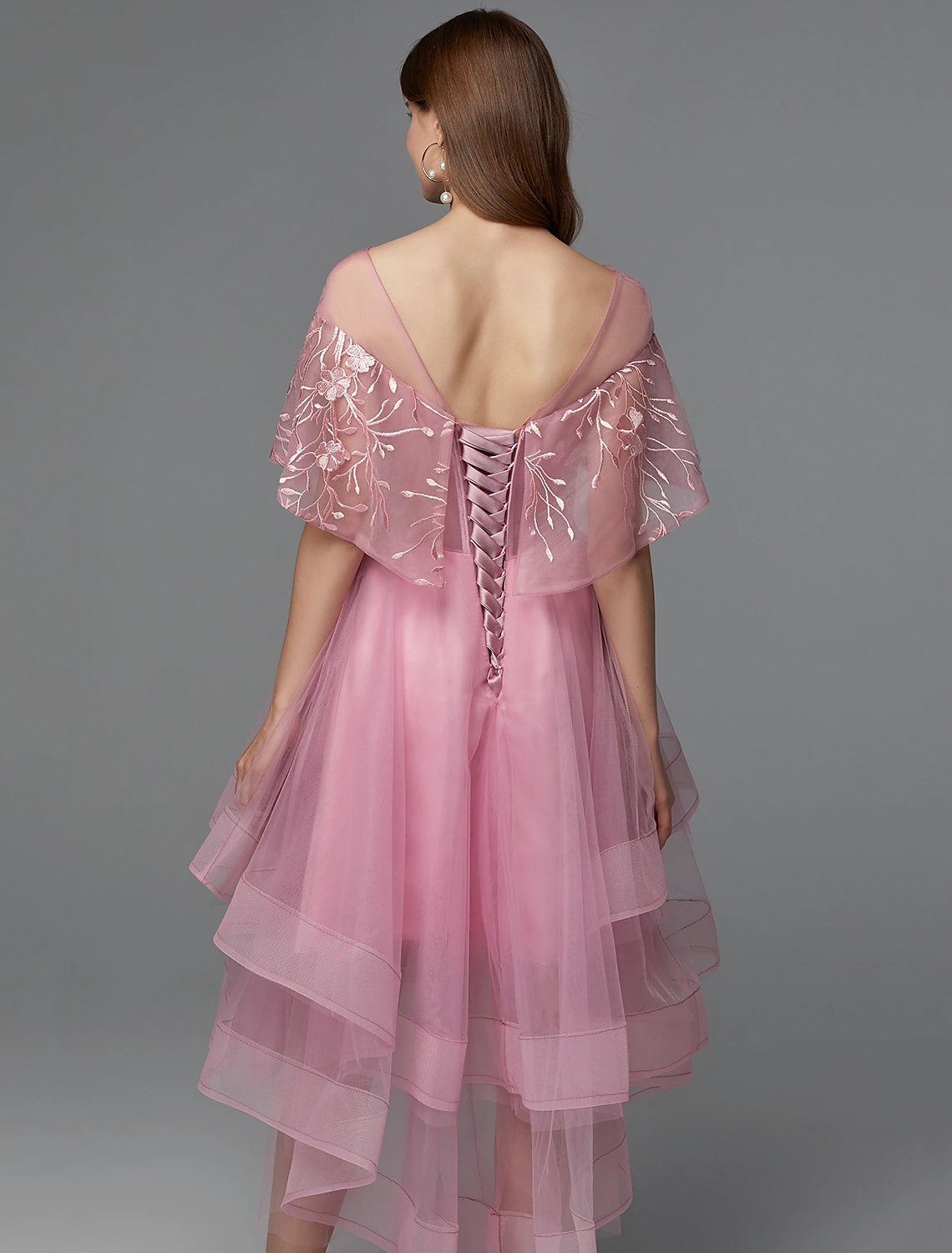 Wholesa A-Line Elegant Dress Holiday Wedding Guest Asymmetrical Sleeveless Illusion Neck Lace Tie Back with Lace Insert